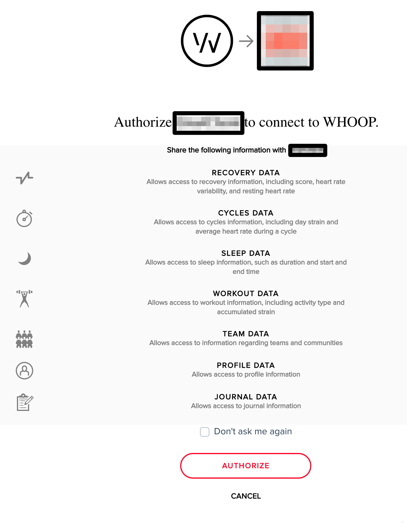 WHOOP Data Authorization