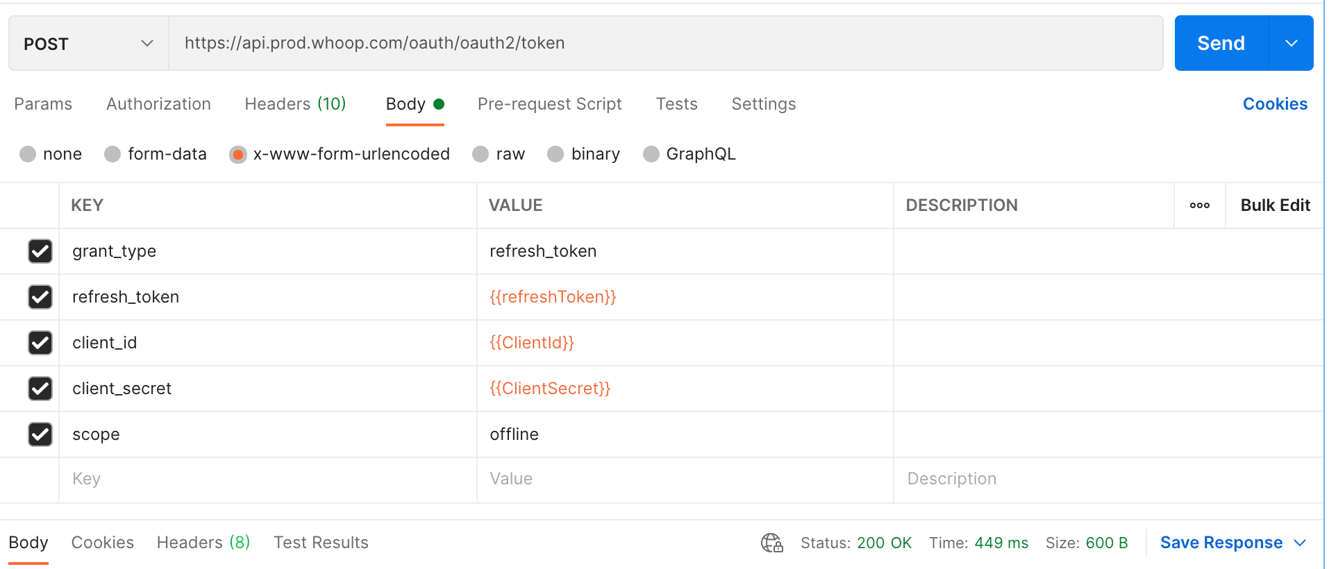 Postman Refresh Token Body